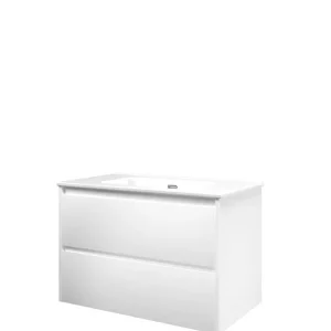 Proline Elegant badmeubel met keramische wastafel zonder kraangat en onderkast symmetrisch - Mat wit - 80x46cm (bxd) Shop Nu