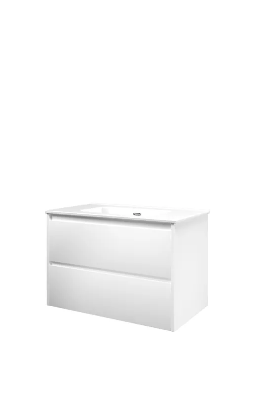 Proline Elegant badmeubel met keramische wastafel zonder kraangat en onderkast symmetrisch - Mat wit - 80x46cm (bxd) Shop Nu