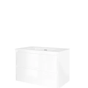 Rechtstreeks Van De Fabrikant Proline Elegant badmeubel met keramische wastafel zonder kraangat en onderkast symmetrisch - Glans wit - 80x46cm (bxd)