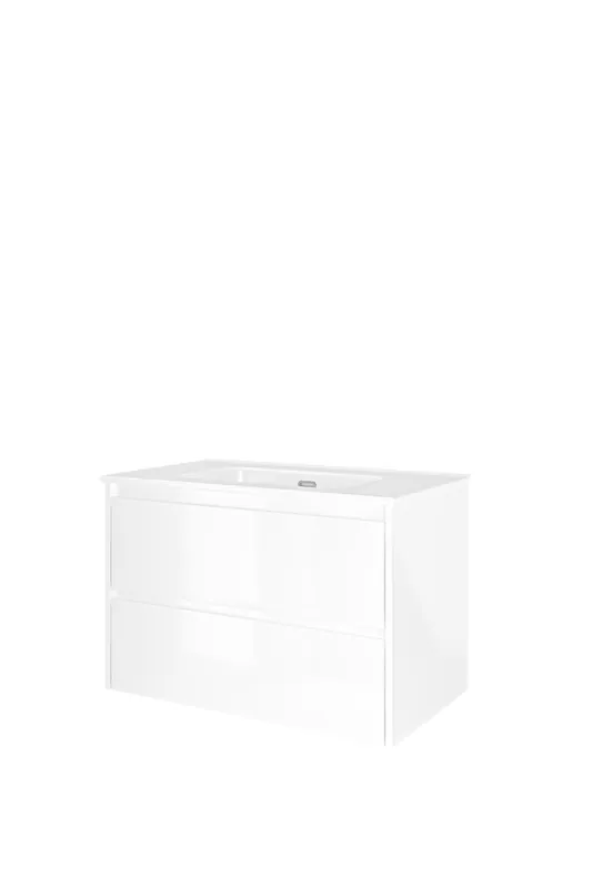 Rechtstreeks Van De Fabrikant Proline Elegant badmeubel met keramische wastafel zonder kraangat en onderkast symmetrisch - Glans wit - 80x46cm (bxd)
