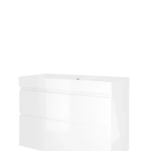 Proline Loft badmeubel met polystone wastafel met 1 kraangat en onderkast a-symmetrisch - Glans wit/Glans wit - 100x46cm (bxd) Actieprijs