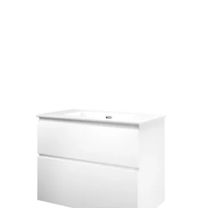Proline Elegant badmeubel met keramische wastafel met 1 kraangat en onderkast a-symmetrisch - Mat wit - 80x46cm (bxd) Shop Nu