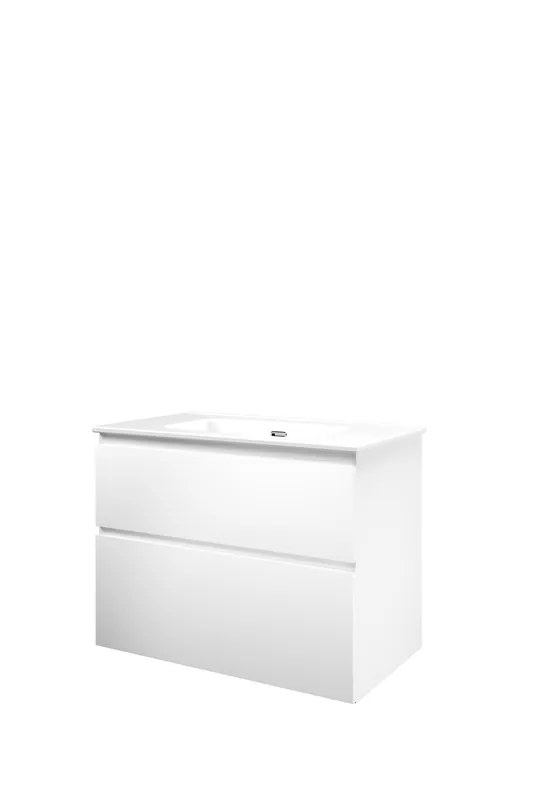 Proline Elegant badmeubel met keramische wastafel met 1 kraangat en onderkast a-symmetrisch - Mat wit - 80x46cm (bxd) Shop Nu