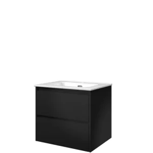 Seizoensaanbieding Proline Elegant badmeubel met keramische wastafel met 1 kraangat en onderkast symmetrisch - Mat zwart - 60x46cm (bxd)