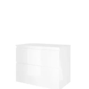 Flitsaanbieding Proline Elegant badmeubel met polystone wastafel zonder kraangat en onderkast a-symmetrisch - Glans wit/Glans wit - 80x46cm (bxd)