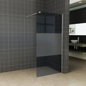 Wiesbaden Slim inloopdouche 100cm rookglas met gedeeltelijk matglas chroom beslag Aanbieding