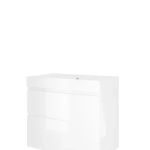 Laatste Kans Proline Loft badmeubel met polystone wastafel zonder kraangat en onderkast a-symmetrisch - Glans wit/Glans wit - 80x46cm (bxd)