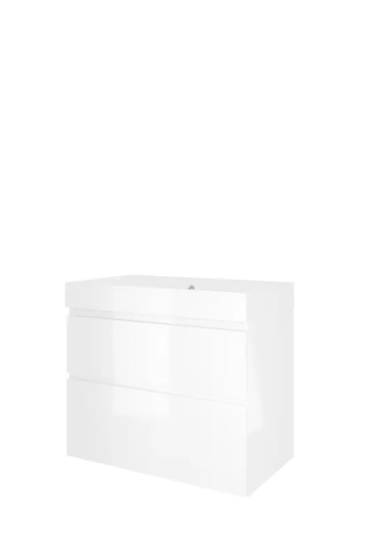 Laatste Kans Proline Loft badmeubel met polystone wastafel zonder kraangat en onderkast a-symmetrisch - Glans wit/Glans wit - 80x46cm (bxd)
