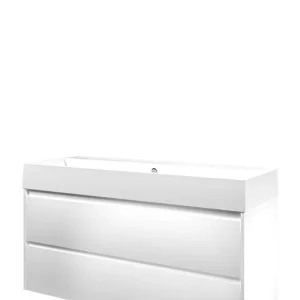 Proline Loft badmeubel met keramische wastafel met 2 kraangaten en onderkast symmetrisch - Mat wit - 120x46cm (bxd) Professioneel