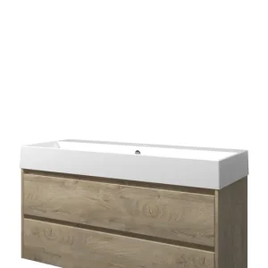 Proline Loft badmeubel met keramische wastafel met 1 kraangat en onderkast symmetrisch - Raw oak - 120x46cm (bxd) Actieprijs