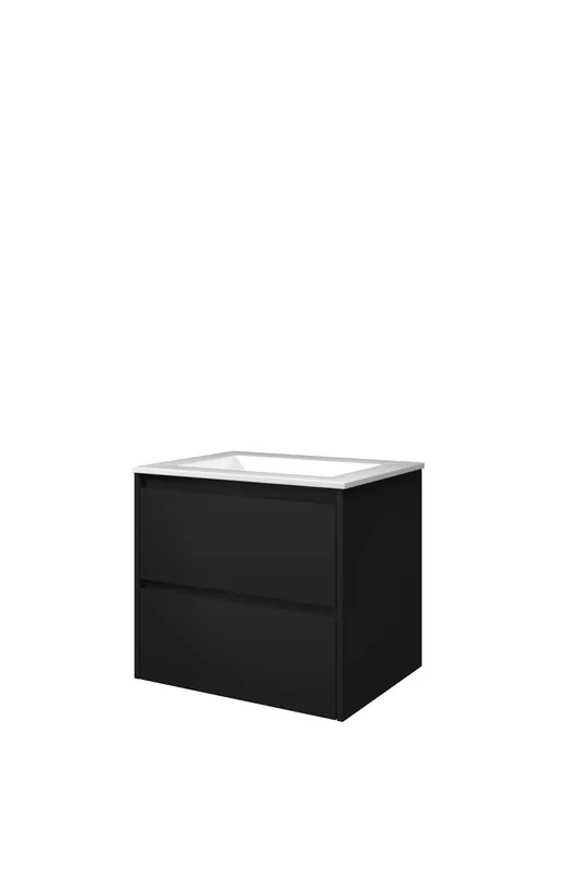 Proline Elegant badmeubel met polystone wastafel zonder kraangat en onderkast symmetrisch - Mat zwart/Glans wit - 60x46cm (bxd) Exclusieve Aanbieding