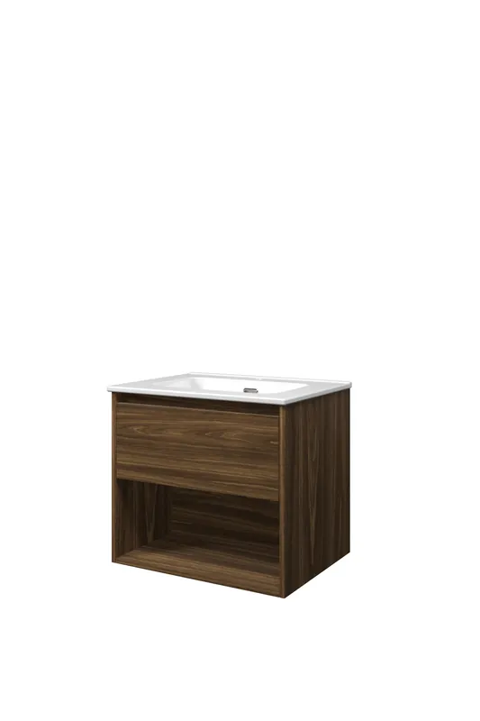 Proline Elegant badmeubel met open vak met keramische wastafel met 1 kraangat - Cabana oak - 60x46cm (bxd) Beperkt Aanbod