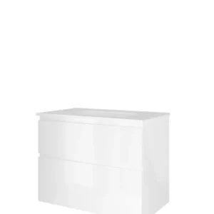 Proline Elegant badmeubel met keramische wastafel met 1 kraangat en onderkast a-symmetrisch - Glans wit - 80x46cm (bxd) Merkproduct