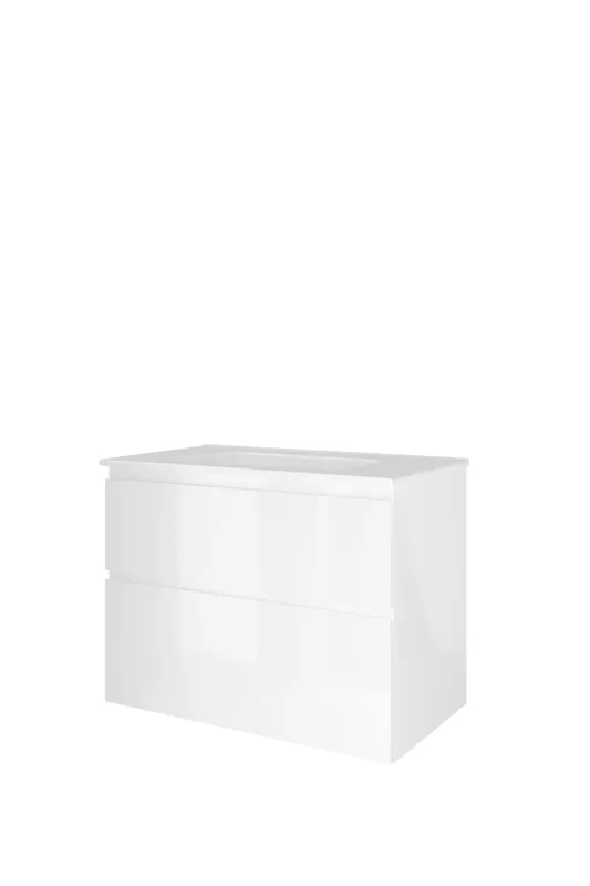 Proline Elegant badmeubel met keramische wastafel met 1 kraangat en onderkast a-symmetrisch - Glans wit - 80x46cm (bxd) Merkproduct