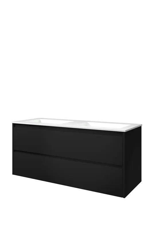 Proline Elegant badmeubel met polystone wastafel zonder kraangaten en onderkast symmetrisch - Mat zwart/Glans wit - 120x46cm (bxd) Koop Vandaag