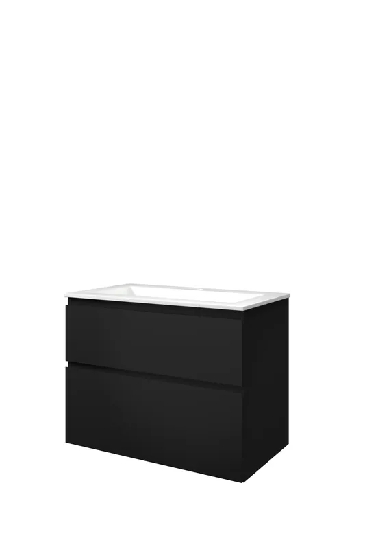 Proline Elegant badmeubel met polystone wastafel met 1 kraangat en onderkast a-symmetrisch - Mat zwart/Glans wit - 80x46cm (bxd) Gratis Retour
