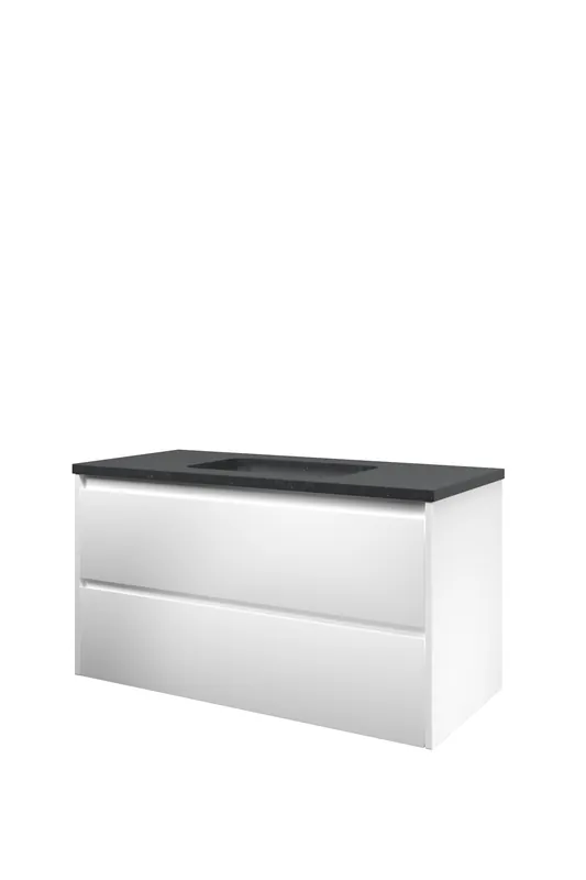 Merkproduct Proline Elegant badmeubel met hardsteen wastafel zonder kraangat en onderkast symmetrisch - Mat wit - 100x46cm (bxd)