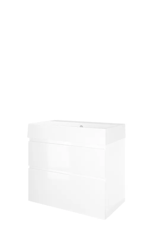 Proline Loft badmeubel met keramische wastafel zonder kraangat en onderkast a-symmetrisch - Glans wit - 80x46cm (bxd) Handgemaakt