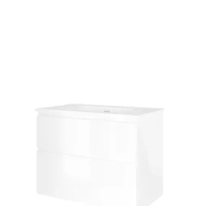 Nieuw Proline Elegant badmeubel met keramische wastafel zonder kraangat en onderkast a-symmetrisch - Glans wit - 80x46cm (bxd)