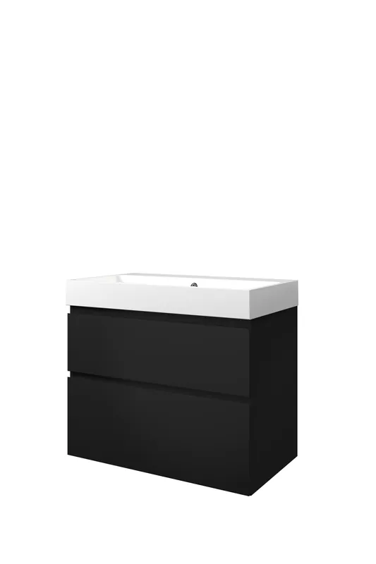 Proline Loft badmeubel met polystone wastafel zonder kraangat en onderkast a-symmetrisch - Mat zwart/Glans wit - 80x46cm (bxd) Direct Verzonden