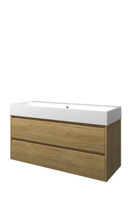Proline Loft badmeubel met keramische wastafel met 1 kraangat en onderkast symmetrisch - Ideal oak - 120x46cm (bxd) Gereduceerde Prijs