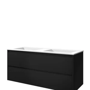 Proline Elegant badmeubel met polystone wastafel zonder kraangaten en onderkast symmetrisch - Mat zwart/Mat wit - 120x46cm (bxd) Gratis Verzending