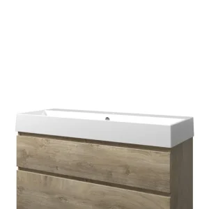 Proline Loft badmeubel met keramische wastafel met 1 kraangat en onderkast a-symmetrisch - Raw oak - 120x46cm (bxd) Geld-Terug-Garantie