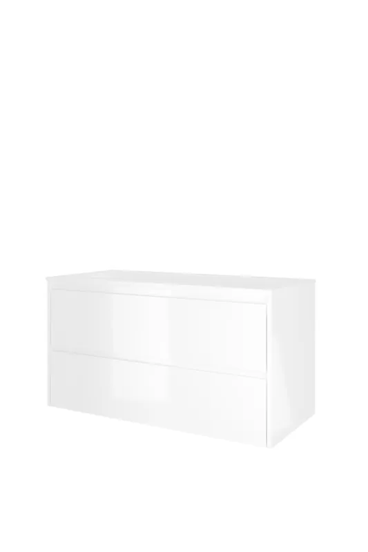 Rechtstreeks Van De Fabrikant Proline Elegant badmeubel met polystone wastafel zonder kraangat en onderkast a-symmetrisch - Glans wit/Glans wit - 100x46cm (bxd)