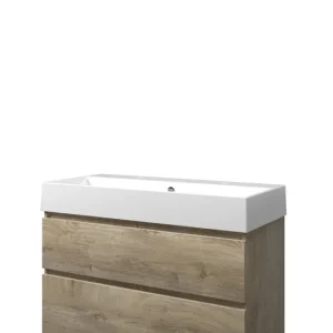 Proline Loft badmeubel met keramische wastafel met 2 kraangaten en onderkast a-symmetrisch - Raw oak - 100x46cm (bxd) Favoriet