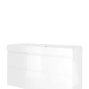 Proline Loft badmeubel met polystone wastafel met 1 kraangat en onderkast a-symmetrisch - Glans wit/Glans wit - 120x46cm (bxd) Nieuw Model