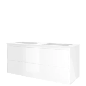 Proline Elegant badmeubel met polystone wastafel zonder kraangaten en onderkast symmetrisch - Glans wit/Mat wit - 120x46cm (bxd) Beperkt Aanbod