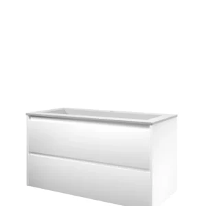 Proline Elegant badmeubel met polystone wastafel met 1 kraangat en onderkast symmetrisch - Mat wit/ Mat wit - 100x46cm (bxd) Flitsaanbieding
