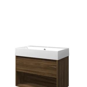 Proline Loft badmeubel met open vak met keramische wastafel met 1 kraangat - Cabana oak - 80x46cm (bxd) Shop Nu