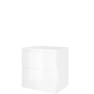 Proline Elegant badmeubel met polystone wastafel zonder kraangat en onderkast a-symmetrisch - Glans wit/Glans wit - 60x46cm (bxd) Koop Vandaag