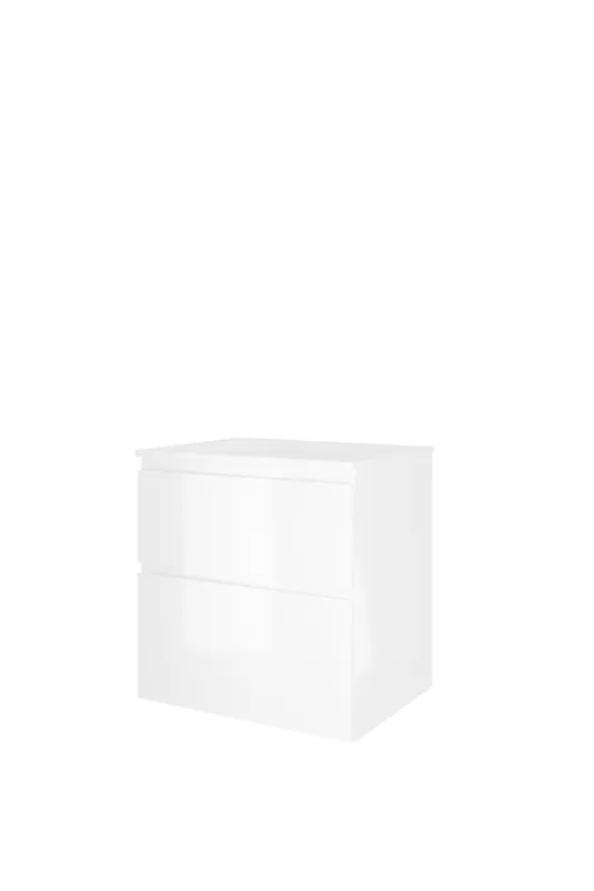 Proline Elegant badmeubel met polystone wastafel zonder kraangat en onderkast a-symmetrisch - Glans wit/Glans wit - 60x46cm (bxd) Koop Vandaag
