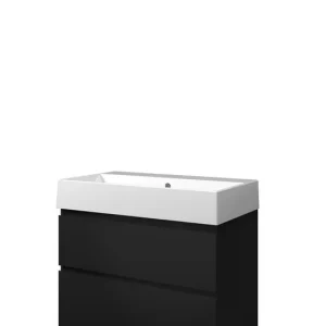 Direct Verzonden Proline Loft badmeubel met keramische wastafel zonder kraangat en onderkast a-symmetrisch - Mat zwart - 80x46cm (bxd)