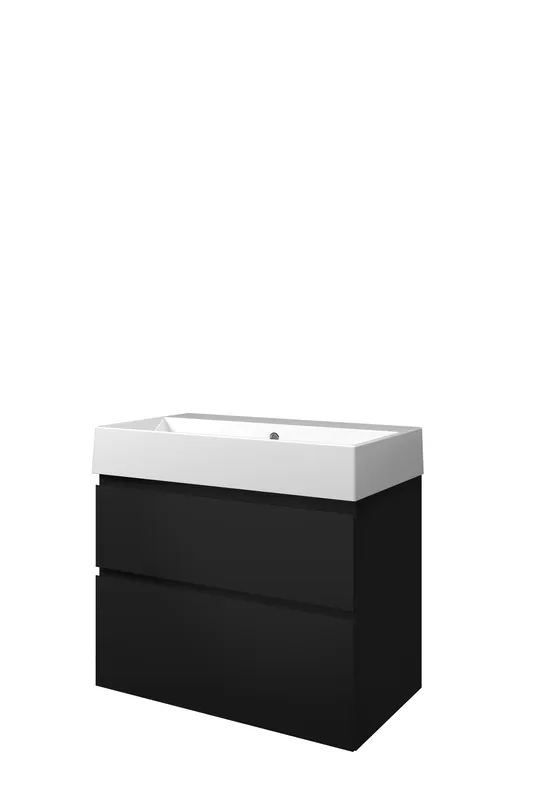 Direct Verzonden Proline Loft badmeubel met keramische wastafel zonder kraangat en onderkast a-symmetrisch - Mat zwart - 80x46cm (bxd)