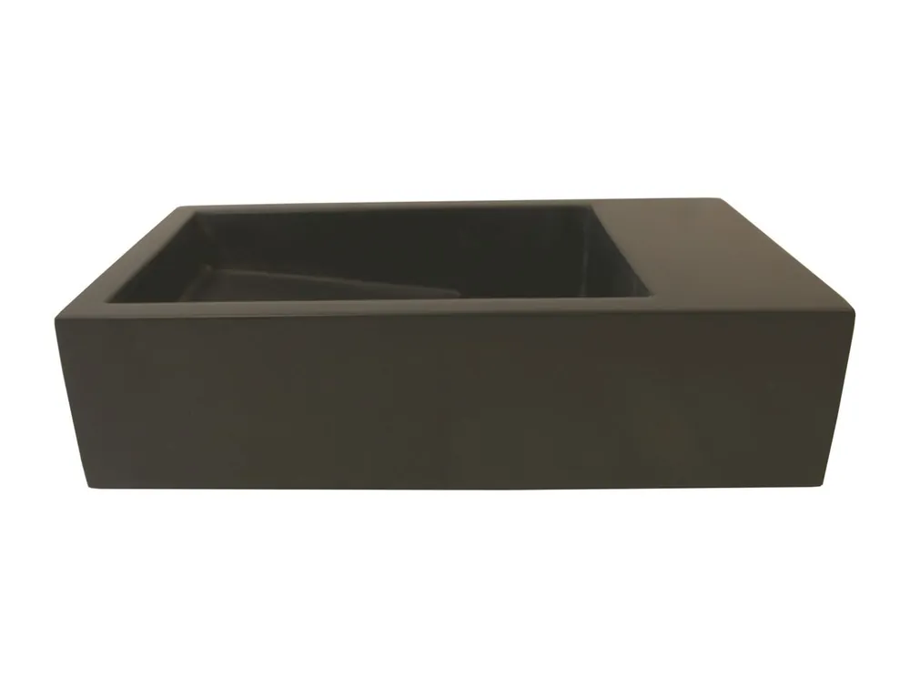Groothandel Luca Sanitair fontein 35x18,5x9h in solid surface zonder kraangat, l+r te plaatsen, ophang doorboren antraciet mat