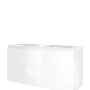 Proline Elegant badmeubel met polystone wastafel zonder kraangaten en onderkast a-symmetrisch - Glans wit/Mat wit - 120x46cm (bxd) Exclusief