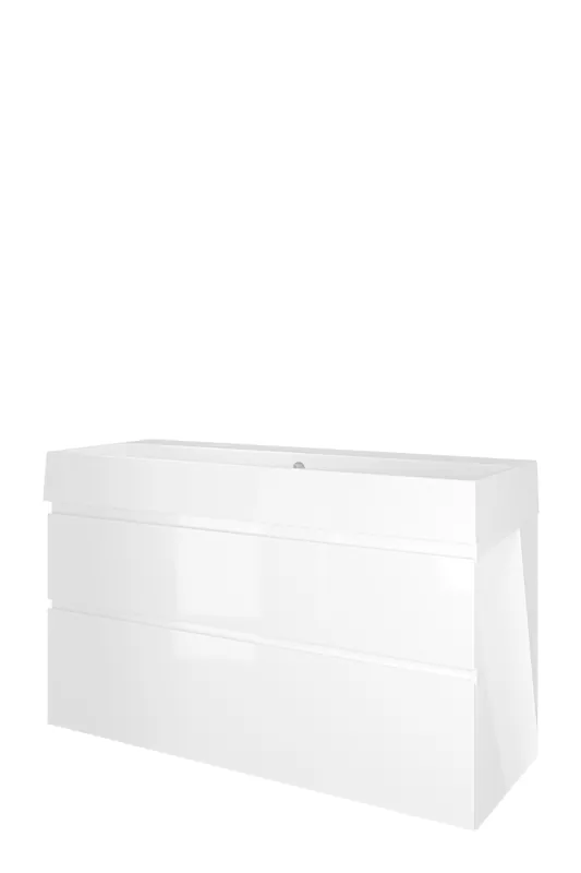 Bestel Nu Proline Loft badmeubel met keramische wastafel met 2 kraangaten en onderkast a-symmetrisch - Glans wit - 120x46cm (bxd)