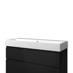 Aanbieding Proline Loft badmeubel met keramische wastafel zonder kraangat en onderkast a-symmetrisch - Mat zwart - 120x46cm (bxd)