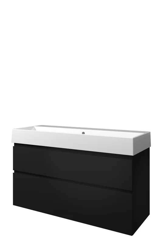 Aanbieding Proline Loft badmeubel met keramische wastafel zonder kraangat en onderkast a-symmetrisch - Mat zwart - 120x46cm (bxd)