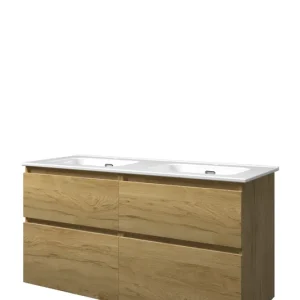 Shop Nu Proline Elegant badmeubel met keramische wastafel met 2 kraangaten en onderkast 4 laden a-symmetrisch - Ideal oak - 120x46cm (bxd)
