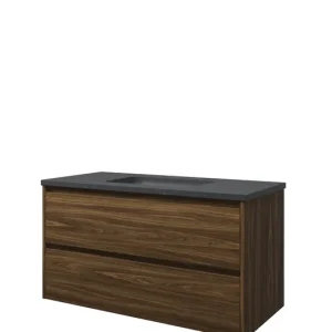 Proline Elegant badmeubel met hardsteen wastafel zonder kraangat en onderkast symmetrisch - Cabana oak - 100x46cm (bxd) Beperkt Aanbod