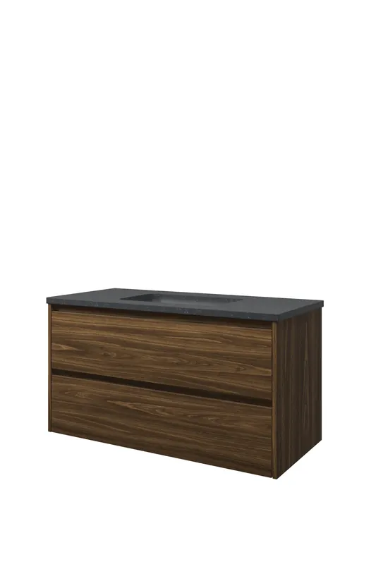 Proline Elegant badmeubel met hardsteen wastafel zonder kraangat en onderkast symmetrisch - Cabana oak - 100x46cm (bxd) Beperkt Aanbod