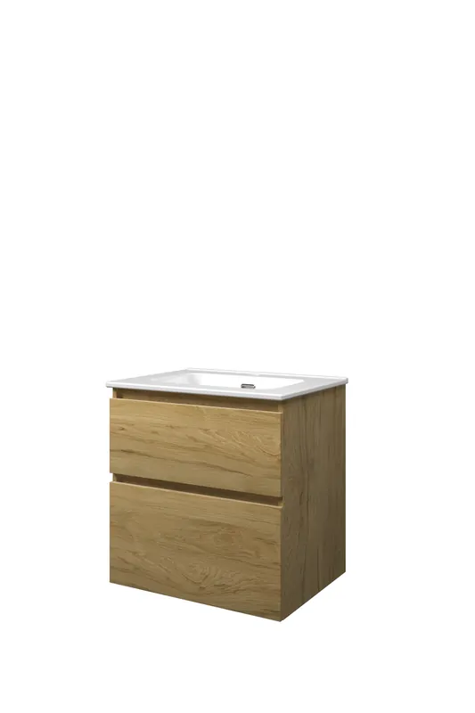 Proline Elegant badmeubel met keramische wastafel met 1 kraangat en onderkast a-symmetrisch - Ideal oak - 60x46cm (bxd) Topkwaliteit