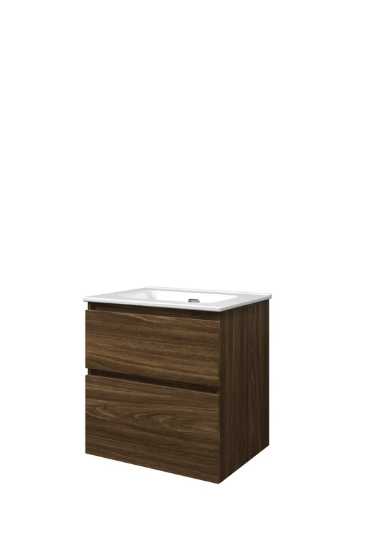 Proline Elegant badmeubel met keramische wastafel zonder kraangat en onderkast a-symmetrisch - Cabana oak - 60x46cm (bxd) Beperkte Voorraad