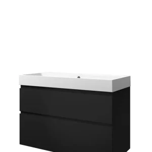 Bestseller Proline Loft badmeubel met polystone wastafel met 1 kraangat en onderkast a-symmetrisch - Mat zwart/Mat wit - 100x46cm (bxd)