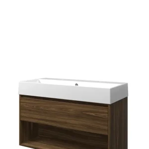 Proline Loft badmeubel met open vak met keramische wastafel met 2 kraangaten - Cabana oak - 100x46cm (bxd) Actieprijs