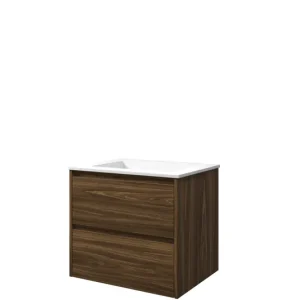 Proline Elegant badmeubel met polystone wastafel zonder kraangat en onderkast symmetrisch - Cabana oak/Mat wit - 60x46cm (bxd) Koop Online